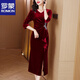 ROMON evening dress for women in spring and autumn, toasting, waist slimming, temperament, wedding banquet, middle-aged mother, high-end elegant mother-in-law dress, burgundy XL