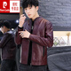 Pier Cardin autumn and winter leather jacket for men's stand collar new trendy handsome solid color jacket imitation leather motorcycle suit short leather jacket Burgundy 8961 [regular] leather jacket M