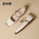 ZHR Mary Jane Shoes Women's Retro Genuine Leather Flat Shoes Women's Elegant Shallow Mouth Women's Shoes AH399 Rice Gold 37