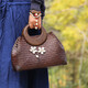 Baumwoll gewebter Strohbeutel, Muschel, Blume, Holzgriff, Rattan-Beutel handgewebte Tasche, Frauenbeutel, Strandurlaub, Strandtasche, Retro-Handtasche, dunkle Kaffeefarbe