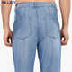 Milliards de jeans droits lâches minces de taille haute de taille moyenne oblique insert grande poche facile à porter pantalon long décontracté J11718 718 Bleu clair taille haute 76 longueur intérieure 32 (2,52 pieds)