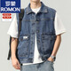 Romon 2024 Denim Weste Männer Ärmelne Weste Jacke Herren Spring- und Herbst Trendy Lose vielseitige Arbeit Jacke 9215 Blau + 9215 Schwarz 2xl