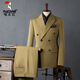 Woodpecker (TUCANO) Men's Double-breasted Suit Suit, Men's Business Formal Wear, Korean Groomsmen's Suit, Wedding Suit, Groom's Suit Jacket, Men's Brown Double-breasted Suit (suit + trousers) 50/L (112-125Jin Jin is equal to 0.5kg)