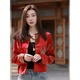 MODX Hong Kong women's clothing new Chinese style red Tang suit Song brocade coat for women's spring and autumn clothes European style buckle short style picture color (small quantity in stock) M [Suggested 100-115 Jin [Jin equals 0.5 kg]]