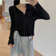 Shuoyi Meilian Knitted Sweater Women's Cardigan 2024 Spring New Korean Style Western Style Versatile Slim Long Sleeve Top Women's Black One Size