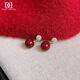 DAISY DREAM Liu Yifei's same style red pearl earrings for women, light luxury, high-end temperament, atmospheric earrings, silver needles, versatile ear jewelry, red pearl earrings, 925 silver needles