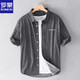 ROMON high-end men's striped shirt short sleeve loose summer thin casual casual versatile cotton shirt summer clothes 9738 black stripes M 100Jin [Jin equals 0.5 kg] about