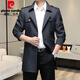 Pierre Cardin Trendy Over-Knee Double Breasted Windbreaker Jacke für Männer schlanker Jugend Herbst Britisch Retro verdickte Mantel mit mittlerer Länge 12158 Karte ein langer m