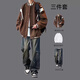 An Chuxia's baseball uniform jacket men's suit spring and autumn trendy brand handsome jacket complete set with handsome jeans three-piece jacket black + long white T + jeans blue three pieces XL recommended 120-140 Jin Jin equals 0.5 kg