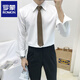 罗蒙（ROMON）衬衫男春秋长袖韩版男士尖领衬衣免烫抗皱商务正装暗扣白色衬衫男 黑色衬衫(不配送领带) XL