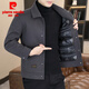 Pierre Cardin woolen coat men's short thickened woolen coat men's winter white duck down lining lapel jacket men's khaki 2XL