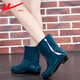 Pull back women's rain boots adult mid-calf rain boots waterproof shoes rubber shoes overshoes water boots HXL23-S Green-Yuyou 39