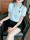 棠檀t恤衫女024年女款短袖恤翻领运动上衣宽松刺绣幼师园服夏季工作服 9926#紫罗兰 S 建议60-75斤）