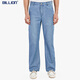 Milliards de jeans droits lâches minces de taille haute de taille moyenne oblique insert grande poche facile à porter pantalon long décontracté J11718 718 Bleu clair taille haute 76 longueur intérieure 32 (2,52 pieds)