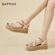 Daphne (DAPHNE) Roman sandals 2025 women's new summer rhinestone strap heel thick sole small sponge cake shoes women's shoes beige 38