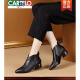 卡帝乐鳄鱼（CARTELO）单靴女英伦切尔西中跟短靴2025秋冬季新款踝靴真皮粗跟女靴 棕色加绒 35