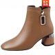 Cartelo High Heel Boots Winter Kurzstiefel Frauen Frühlings- und Herbst -Single -Stiefel Lederstiefel 2023 Neue echte Leder -Frauenschuhe runden Zehen Dicke Ferse Martin Stiefel Khaki Farbliste 36
