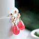 SIZAN original rhodolite earrings for women, red gemstone earrings, high-end fashion, short, drop-shaped pair, simple