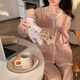 浪莎甜美2025春夏夏季提花棉质睡衣少女新款长袖长裤套装公主风家居服 带胸垫9904#杏色 M 建议80-100斤