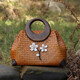Baumwoll gewebter Strohbeutel, Muschel, Blume, Holzgriff, Rattan-Beutel handgewebte Tasche, Frauenbeutel, Strandurlaub, Strandtasche, Retro-Handtasche, dunkle Kaffeefarbe