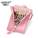 Qiger Neue Kapazität Schlüsselbeutel Damen echte Kuhlattenwagen Schlüsselkette Herren Mini kleiner Kartenbeutel Brieftasche integrierter Tasche Pink [Zipper 6 Schnalle]