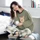 Zhiyi color large size pajamas for women 200Jin [Jin equals 0.5kg] Spring, autumn and winter long-sleeved suit cute female students can wear home clothes high-end long-sleeved suit [Little Green Bear] 4XL [175-210Jin [Jin equals 0.5kg]]