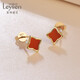 Laishen psychic 18K gold diamond earrings red agate diamond earrings earrings HER her New Year gift for girlfriend 18K gold red agate earrings