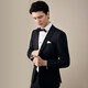 By Creations Pure Wool Suit Male Groom Wedding Formal Suit Business Patch Collar Tuxedo Groomsman Dress Navy Blue 46 (170/88A)