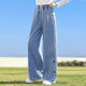 Ikano I.Karnow Girls Pantalones de pierna ancha Soft Denim Spring and Autumn Tennis Pantalones infantiles sueltos delgados de verano a mitad de larga duración 2025 Nuevo 13068 Azul [Estilo de primavera y otoño] 160