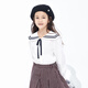 Little MO&Co. Children's Clothing Spring Clothes Girls Pure Cotton Navy Long Sleeve Shirt Children's Shirt Girls Tops White 120 120/56