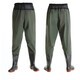 Baijie (BJ) waders, half-length waterproof pants, fish pants, rain pants, men's waist-high water boots, leather forked pants, fishing pants, 85 silk army green (with insole + leather + glue) 43