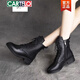 卡帝乐鳄鱼（CARTELO）真皮马丁靴女英伦风2025新款冬时尚显脚小系带短靴平底 黑色(单) 37