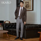 SKARO【澳洲纯羊毛】秋冬正装西服外套男商务修身咖色千鸟格西装 棕色SKV281-2 46