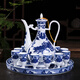 Xihe Yinyao Xihetang Jingdezhen Ceramic Wine Set Liquor Goblet Spirit Cup Blue and White Wine Pot Set Wine Cup Snow Scenery Style (1 Pot, 10 Cups, 1 Tray)