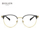 Bolon Tyrannosaurus Gaceras de miopía Nuevo producto Yang Zi El mismo espejo óptico de metal de ojo de gato retro se puede combinar con Myopia Women BH7029 B12-Gold/Semi-Gloss Matte Black Single Frame