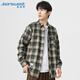 JEANSWEST long-sleeved shirt men's 2025 autumn young and middle-aged men's plaid loose versatile plaid shirt green XL