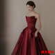 Mei Anjia burgundy bridal toast dress new ladylike temperament tube top wedding dress slim home engagement evening dress for women burgundy L 170