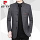 皮尔卡丹（pierre cardin）2024春秋新款中年男士高档羊毛呢夹克外套男立领休闲加厚中山装 浅咖色 180/XL(适合130-145斤)