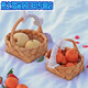 Qian Tuan Seiko Estilo Pastoral Cesta Tejida A Mano con Chips De Madera Frutas Aperitivos Pan Verduras Jengibre Ajo Picnic Cesta Hecha A Mano De Bambú Cesta De Flores Cesta Redonda con Chips De Madera Tamaño Pequeño