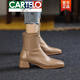 卡帝乐鳄鱼（CARTELO）高档真皮短靴女2025新款秋冬百搭方头瘦瘦靴粗跟短筒马丁靴高跟女 棕色单里  36