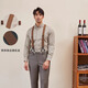 Quan Biyan suspender clip men's British non-slip trousers suspenders adult suit elastic shoulder straps elastic formal business suspenders brown [upgrade 6 clips] 1 gift box style