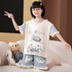 Manido Summer Children's Kulomi Pajamas Thin Cartoon Set Little Girl Pure Cotton Short Sleeve Girls Home Cotton M6636 Women [Double Short] 140cm 16 size recommended 135-145cm