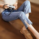 Fanzelang [alta calidad] Jeans elásticos de cintura alta para mujeres Straight Straight Spring y Summer New Slimming Nine Point Slit Pants 826 Elástico Blue Nine Point XS [72-85] Jin [Jin equivale a 0.5 kg]