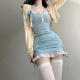 
Yi Jingxuan (YIJINGXUAN) Spring and Summer 2024 Set of women pure sexy hot girl waist-hugging suspender halter neck tight little mother hip skirt two-piece nightclub blue suit/cardigan (blue knot) + blue dress M 95-105Jin [Jin equals 0.5 kg]