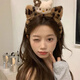 Shufen Pressed Hair Headband High-end Light Luxury Plush Hairband Women's Face Wash New Fashion Leopard Print Cute Kt Cat Western Style Hairpin F3098 Leopard Print Cat Hairband