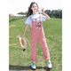 G.DUCKKIDS2025 new girls summer suit, cotton, western style, medium and large children's loose summer thin overalls two-piece set, Donald Duck overalls suit, pink 140