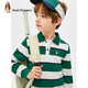 Hush Puppies children's clothing children's boys spring and autumn new spliced striped classic lapel long-sleeved POLO shirt pine leaf green 160 cm (one size larger)