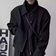 Gxmy dark design short broad-shouldered flight jacket for men 2025 autumn and winter simple suit lapel long-sleeved top coat black jacket + black bottoming shirt + black trousers three-piece set XL recommended 125-140Jin Jin equals 0.5 kg