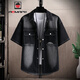 Aemape American Retro Retro Courte-manche à manches pour hommes 2024 Nouveau lavage de mode mince été Old Denim Shirt Veste T698 Black L (environ 110 ~ 130 Jin [Jin est égal à 0,5 kg] peut être porté)