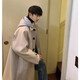 NEW OR MODE American mid-length woolen coat for men in autumn and winter, knee-length trendy windbreaker, thickened hooded woolen coat, off-white XL